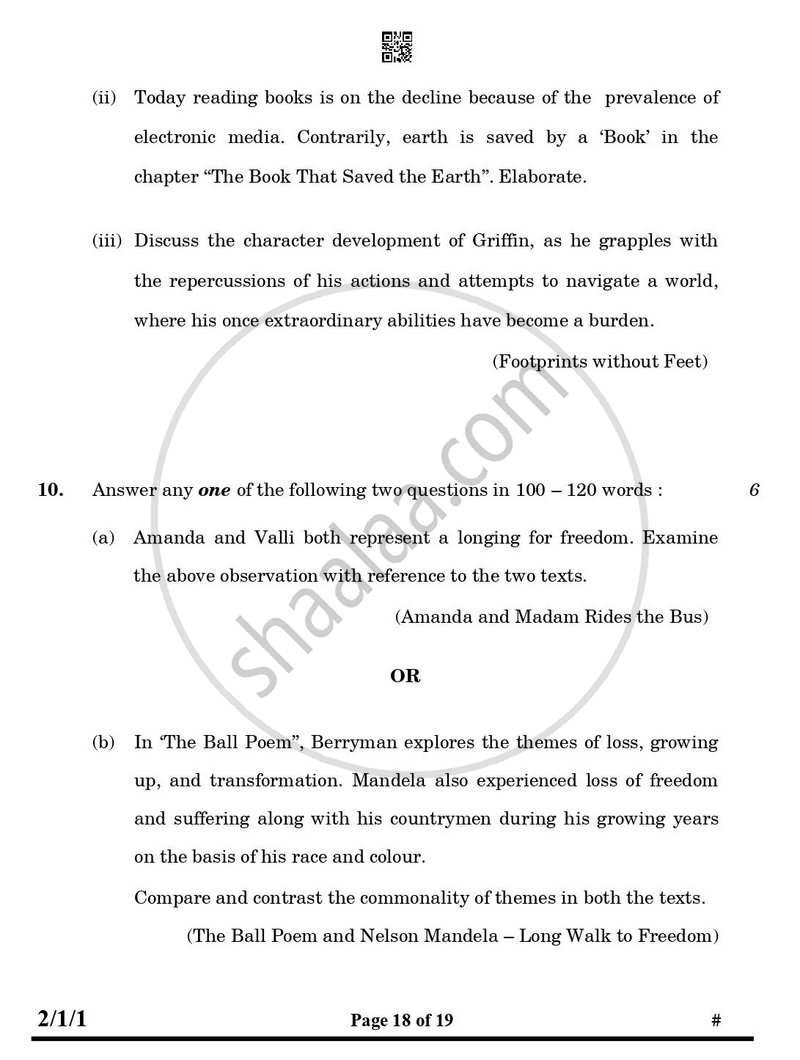 English - Language and Literature 2024-2025 Class 10 - CBSE (Central Board of Secondary Education) question paper with PDF download