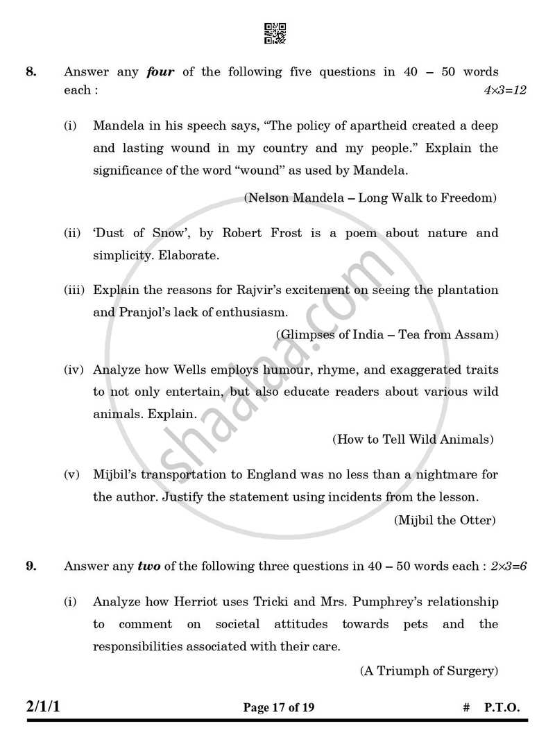 English - Language and Literature 2024-2025 Class 10 - CBSE (Central Board of Secondary Education) question paper with PDF download