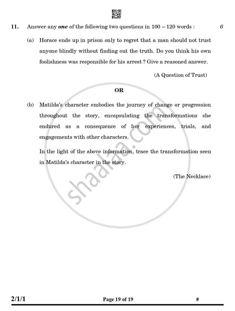 English - Language and Literature 2024-2025 Class 10 - CBSE (Central Board of Secondary Education) question paper with PDF download