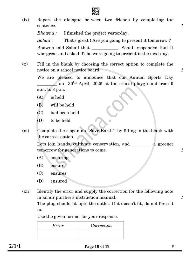 English - Language and Literature 2024-2025 Class 10 - CBSE (Central Board of Secondary Education) question paper with PDF download