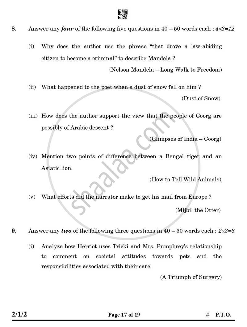 English - Language and Literature 2024-2025 Class 10 - CBSE (Central Board of Secondary Education) question paper with PDF download