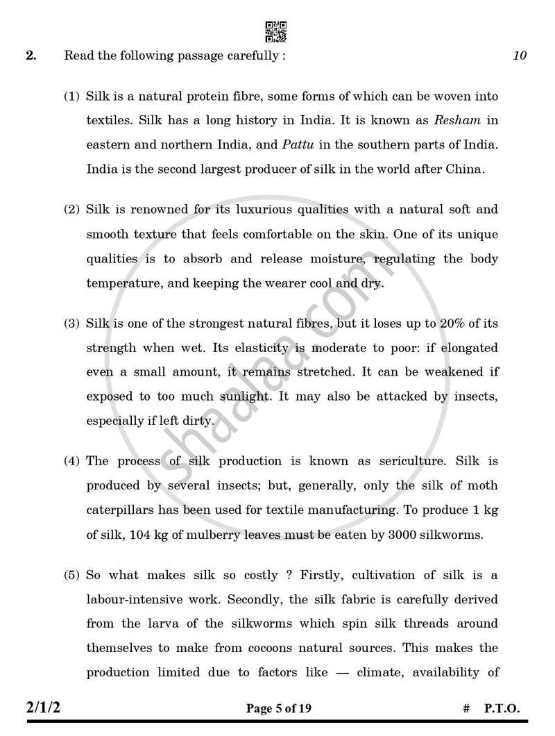 English - Language and Literature 2024-2025 Class 10 - CBSE (Central Board of Secondary Education) question paper with PDF download