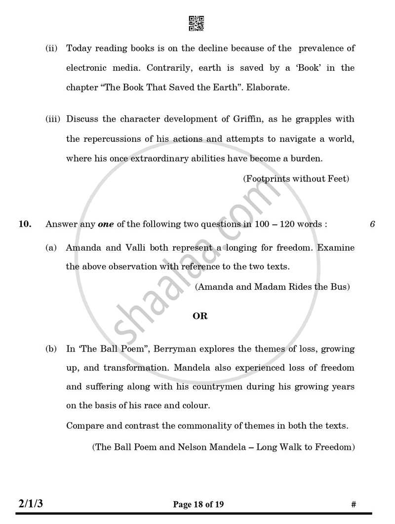 English - Language and Literature 2024-2025 Class 10 - CBSE (Central Board of Secondary Education) question paper with PDF download