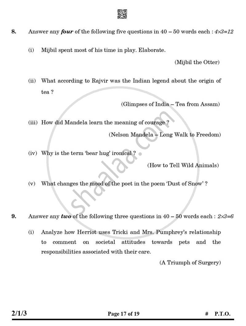 English - Language and Literature 2024-2025 Class 10 - CBSE (Central Board of Secondary Education) question paper with PDF download
