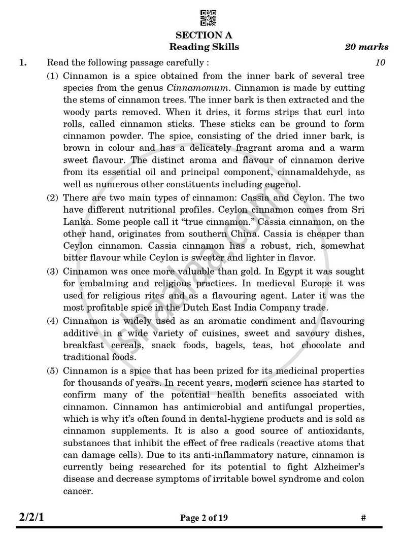 English - Language and Literature 2024-2025 Class 10 - CBSE (Central Board of Secondary Education) question paper with PDF download