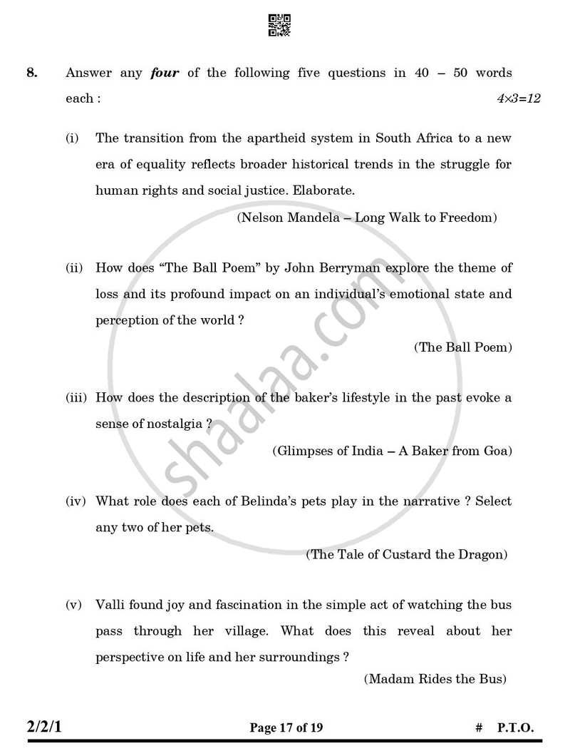 English - Language and Literature 2024-2025 Class 10 - CBSE (Central Board of Secondary Education) question paper with PDF download