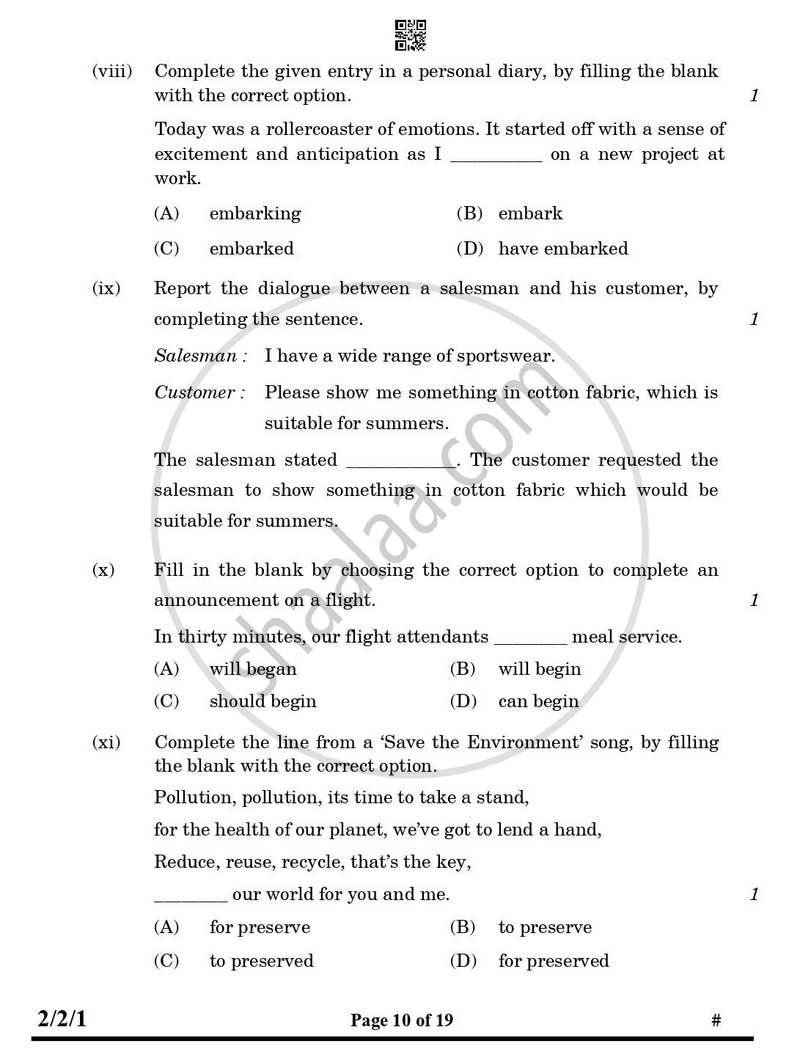 English - Language and Literature 2024-2025 Class 10 - CBSE (Central Board of Secondary Education) question paper with PDF download