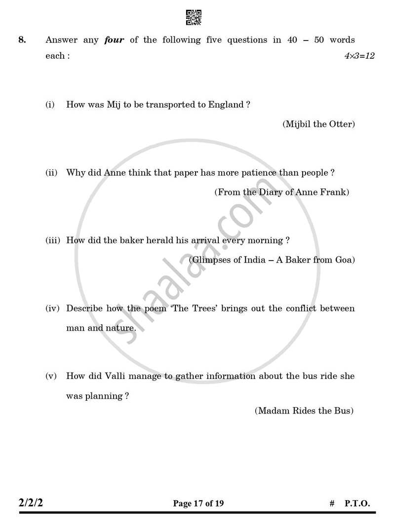 English - Language and Literature 2024-2025 Class 10 - CBSE (Central Board of Secondary Education) question paper with PDF download