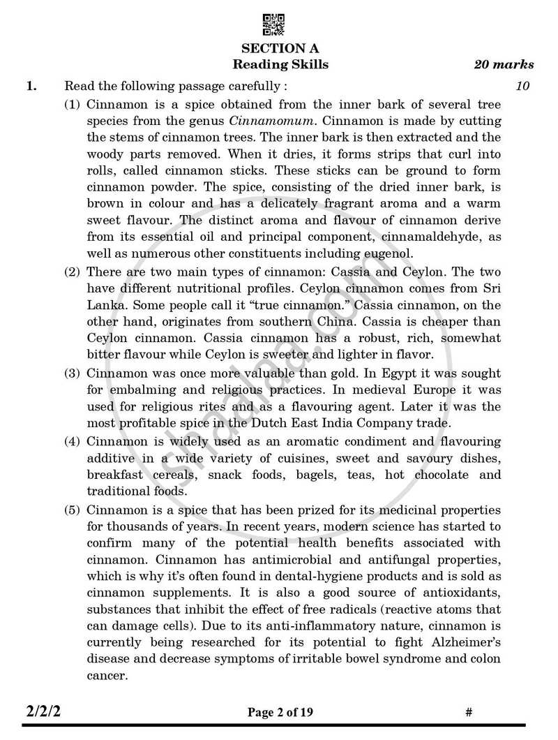 English - Language and Literature 2024-2025 Class 10 - CBSE (Central Board of Secondary Education) question paper with PDF download