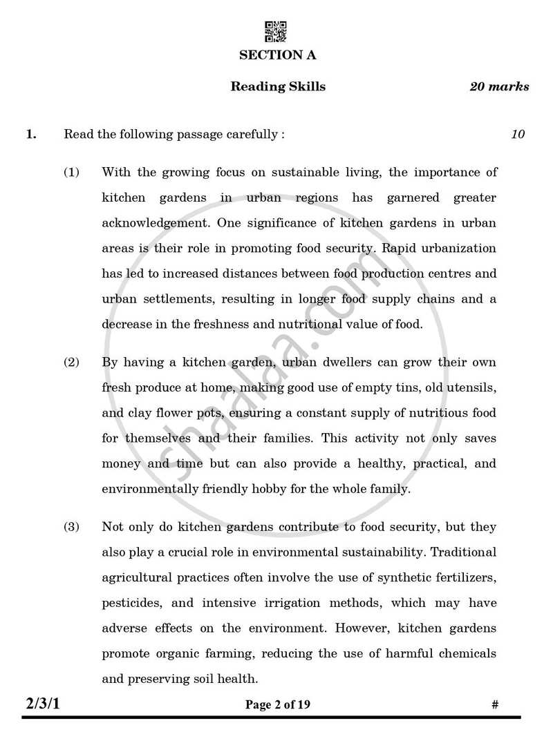 English - Language and Literature 2024-2025 Class 10 - CBSE (Central Board of Secondary Education) question paper with PDF download