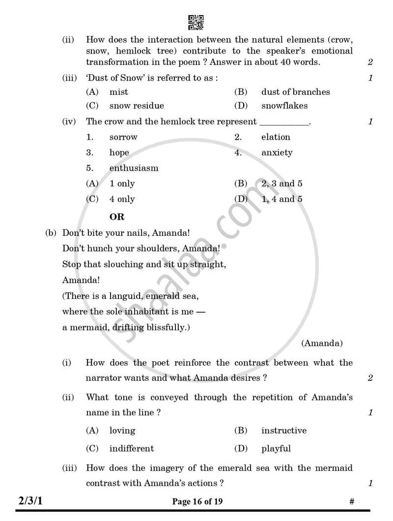 English - Language and Literature 2024-2025 Class 10 - CBSE (Central Board of Secondary Education) question paper with PDF download