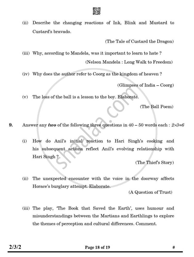 English - Language and Literature 2024-2025 Class 10 - CBSE (Central Board of Secondary Education) question paper with PDF download