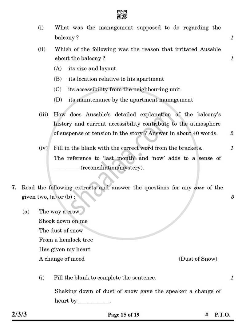 English - Language and Literature 2024-2025 Class 10 - CBSE (Central Board of Secondary Education) question paper with PDF download