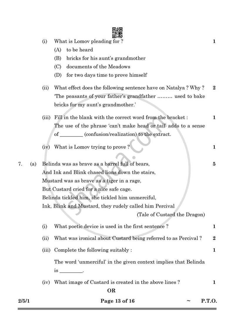 English - Language and Literature 2024-2025 Class 10 - CBSE (Central Board of Secondary Education) question paper with PDF download