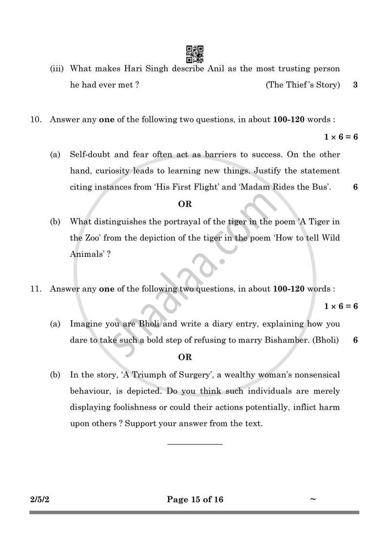 English - Language and Literature 2024-2025 Class 10 - CBSE (Central Board of Secondary Education) question paper with PDF download