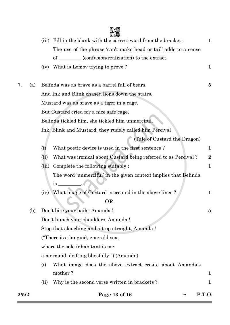 English - Language and Literature 2024-2025 Class 10 - CBSE (Central Board of Secondary Education) question paper with PDF download