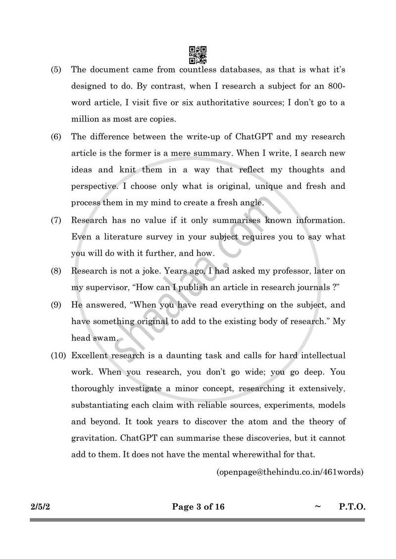 English - Language and Literature 2024-2025 Class 10 - CBSE (Central Board of Secondary Education) question paper with PDF download