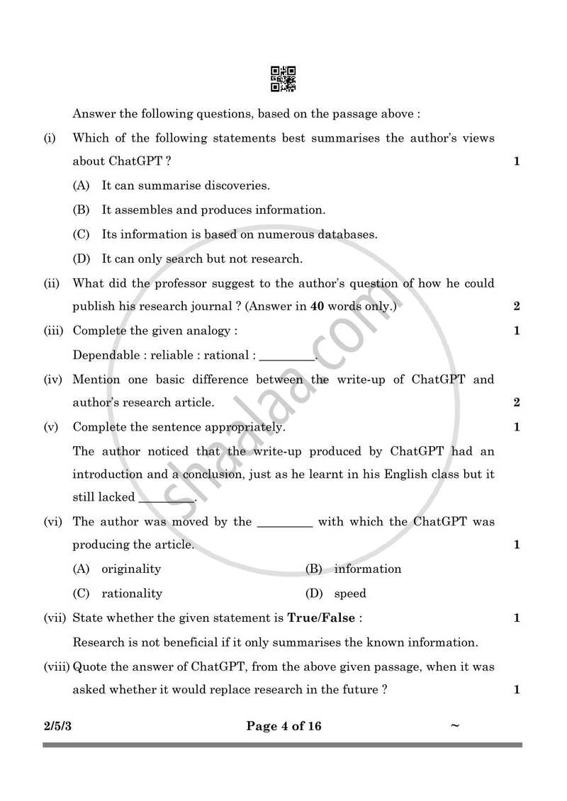 English - Language and Literature 2024-2025 Class 10 - CBSE (Central Board of Secondary Education) question paper with PDF download