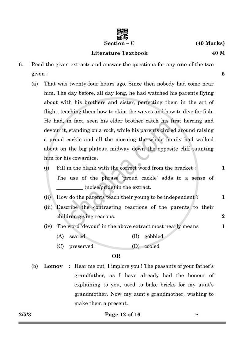 English - Language and Literature 2024-2025 Class 10 - CBSE (Central Board of Secondary Education) question paper with PDF download
