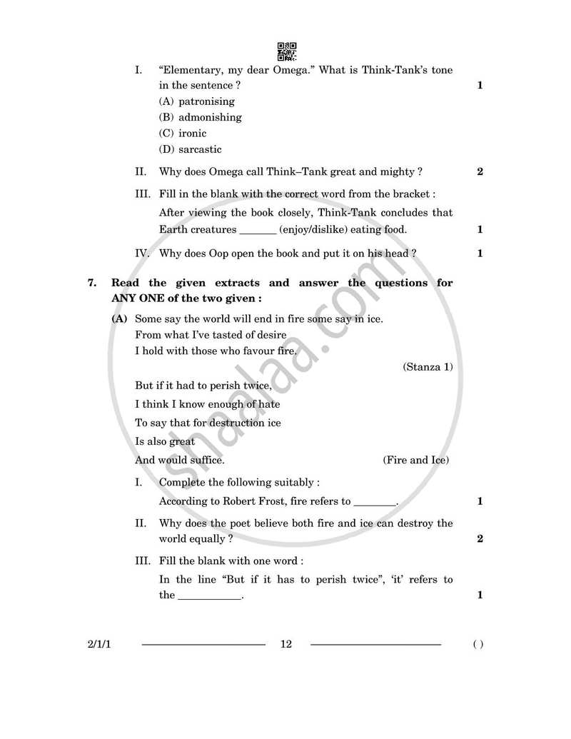 English - Language and Literature 2025-2026 Class 10 - CBSE (Central Board of Secondary Education) question paper with PDF download