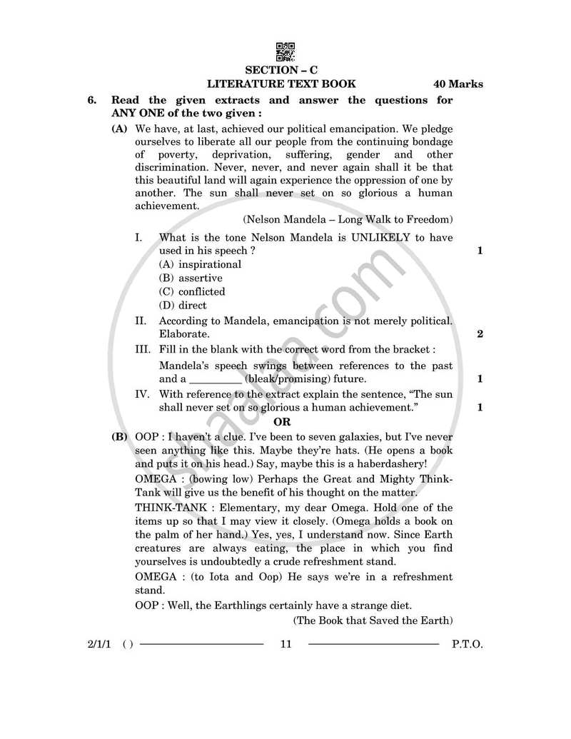 English - Language and Literature 2025-2026 Class 10 - CBSE (Central Board of Secondary Education) question paper with PDF download