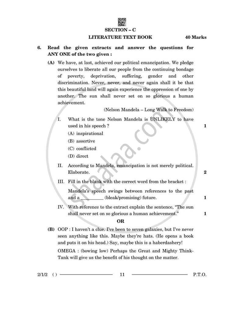 English - Language and Literature 2025-2026 Class 10 - CBSE (Central Board of Secondary Education) question paper with PDF download