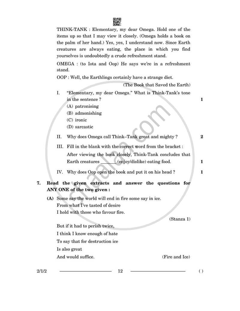 English - Language and Literature 2025-2026 Class 10 - CBSE (Central Board of Secondary Education) question paper with PDF download