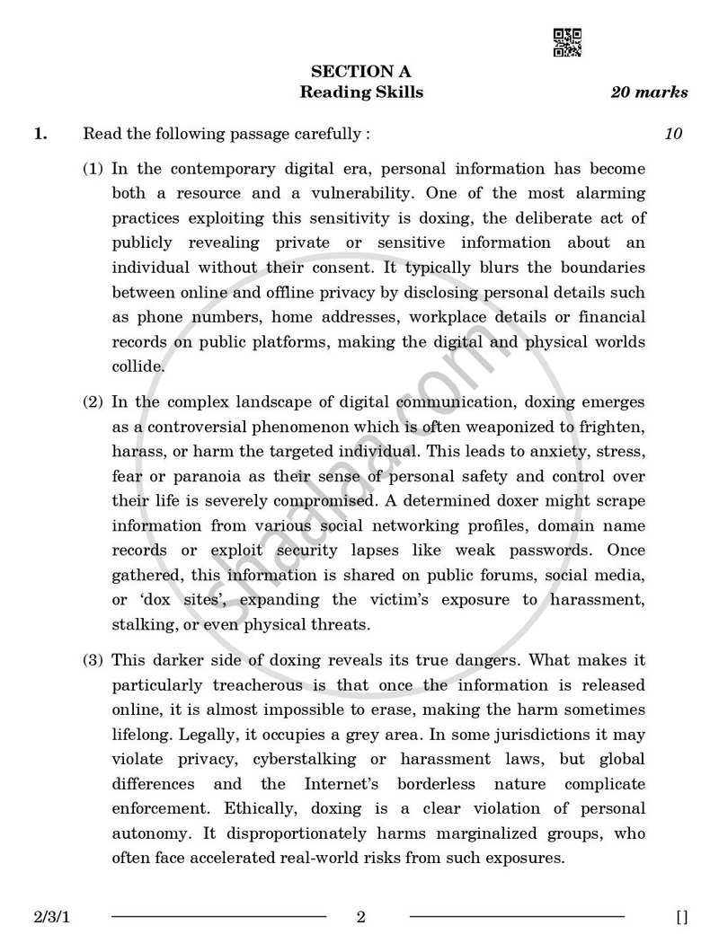 English - Language and Literature 2025-2026 Class 10 - CBSE (Central Board of Secondary Education) question paper with PDF download