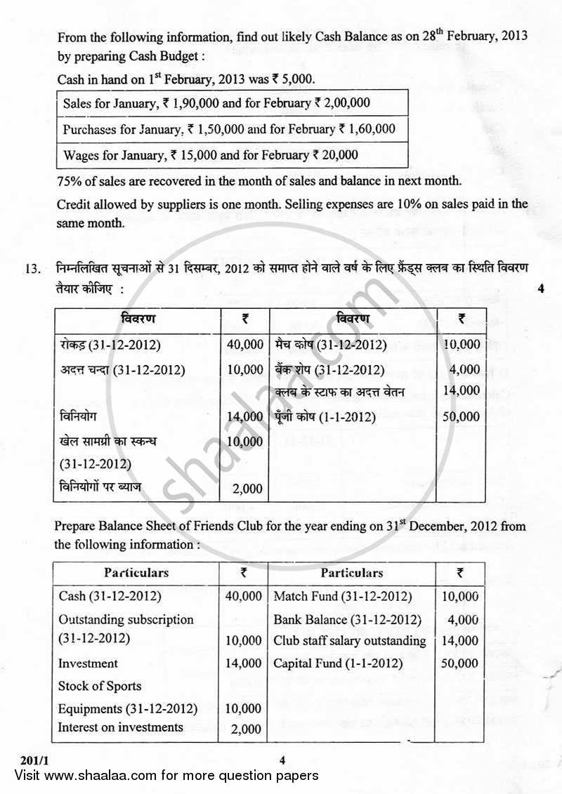 Financial Accounting 2012-2013 Class 12 - CBSE (Central Board of Secondary Education) question paper with PDF download