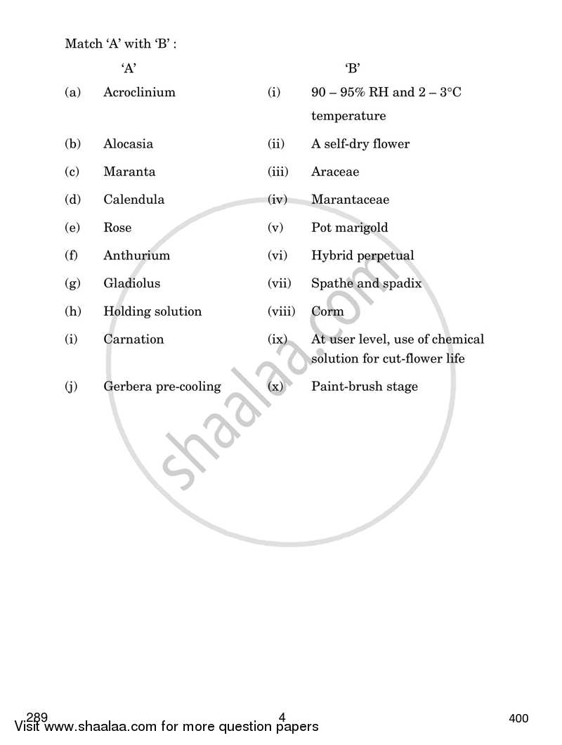 Floriculture 2016-2017 Class 12 - CBSE (Central Board of Secondary Education) question paper with PDF download