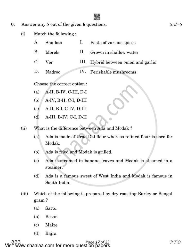 Food Production 3 2022-2023 Class 12 - CBSE (Central Board of Secondary Education) question paper with PDF download