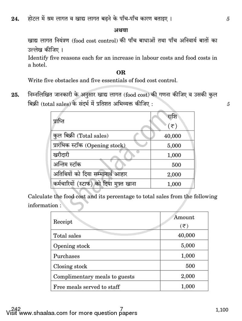 Food Production 4 2016-2017 Class 12 - CBSE (Central Board of Secondary Education) question paper with PDF download
