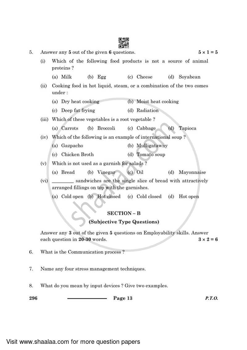 Food Production 2023-2024 Class 10 - CBSE (Central Board of Secondary Education) question paper with PDF download
