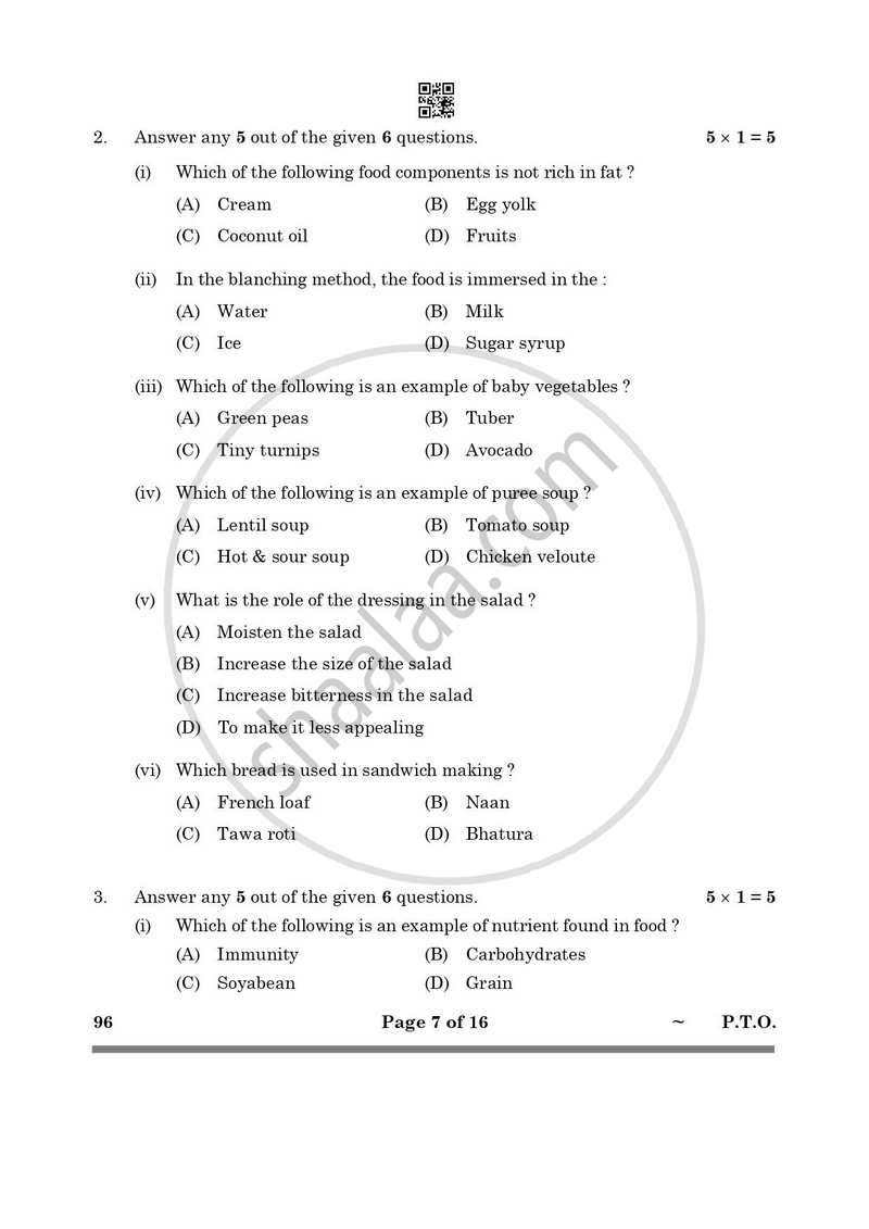 Food Production 2024-2025 Class 10 - CBSE (Central Board of Secondary Education) question paper with PDF download