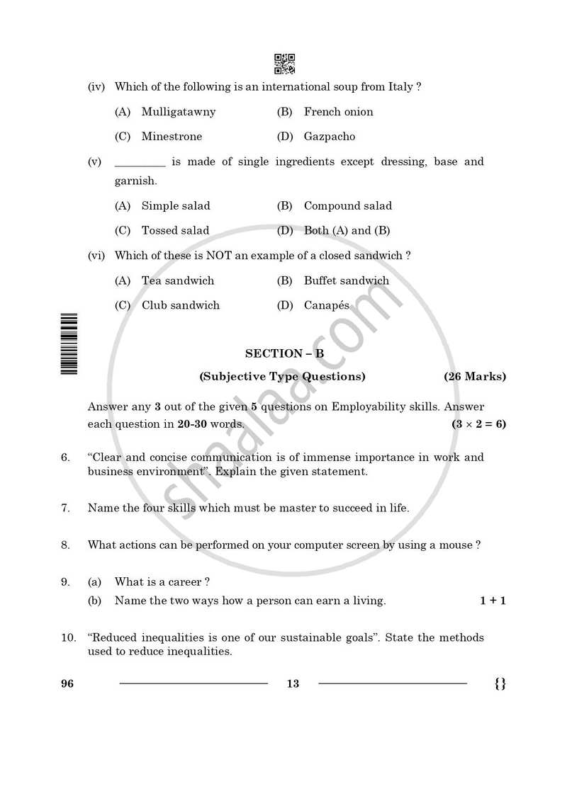 Food Production 2025-2026 Class 10 - CBSE (Central Board of Secondary Education) question paper with PDF download