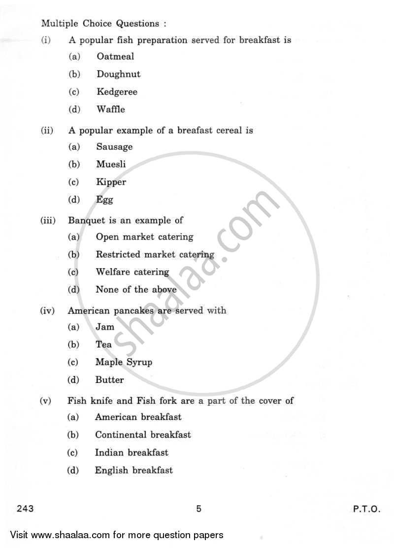 Food Service 2011-2012 Class 12 - CBSE (Central Board of Secondary Education) question paper with PDF download