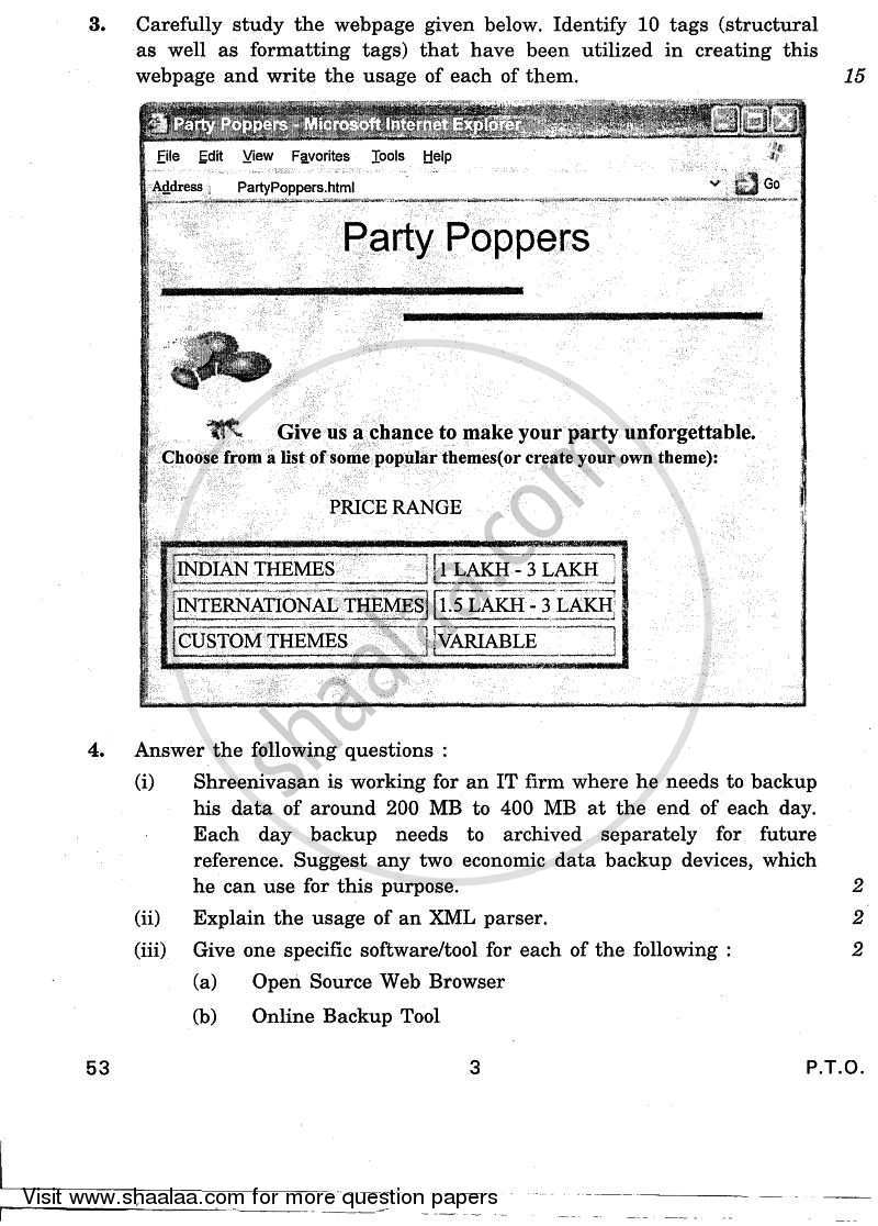 Foundation of Information Technology 2010-2011 Class 10 - CBSE (Central Board of Secondary Education) question paper with PDF download