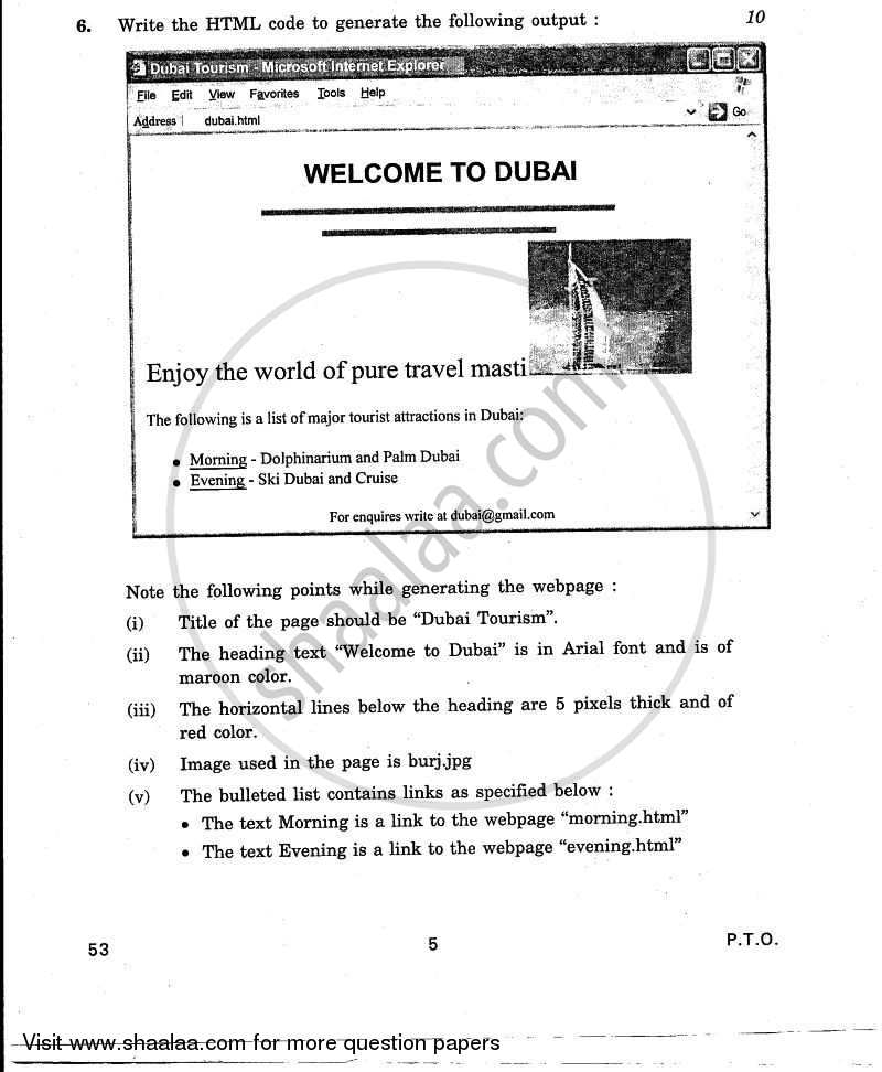 Foundation of Information Technology 2010-2011 Class 10 - CBSE (Central Board of Secondary Education) question paper with PDF download