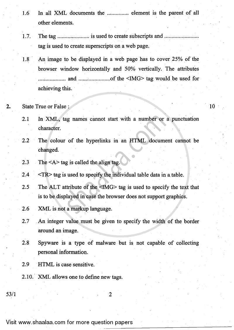 Foundation of Information Technology 2010-2011 Class 10 - CBSE (Central Board of Secondary Education) question paper with PDF download