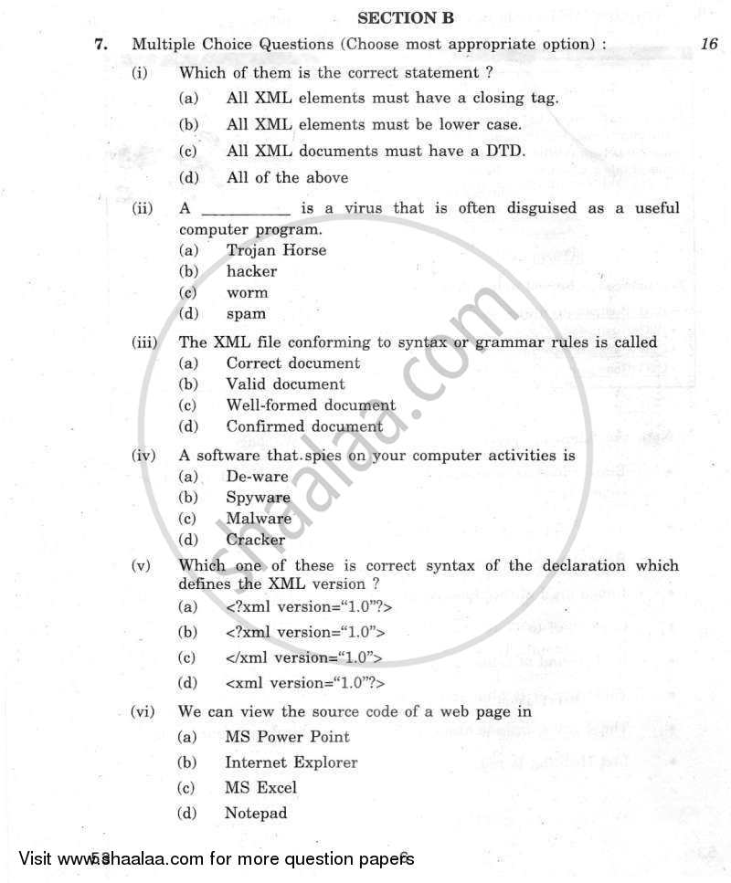 Foundation of Information Technology 2011-2012 Class 10 - CBSE (Central Board of Secondary Education) question paper with PDF download