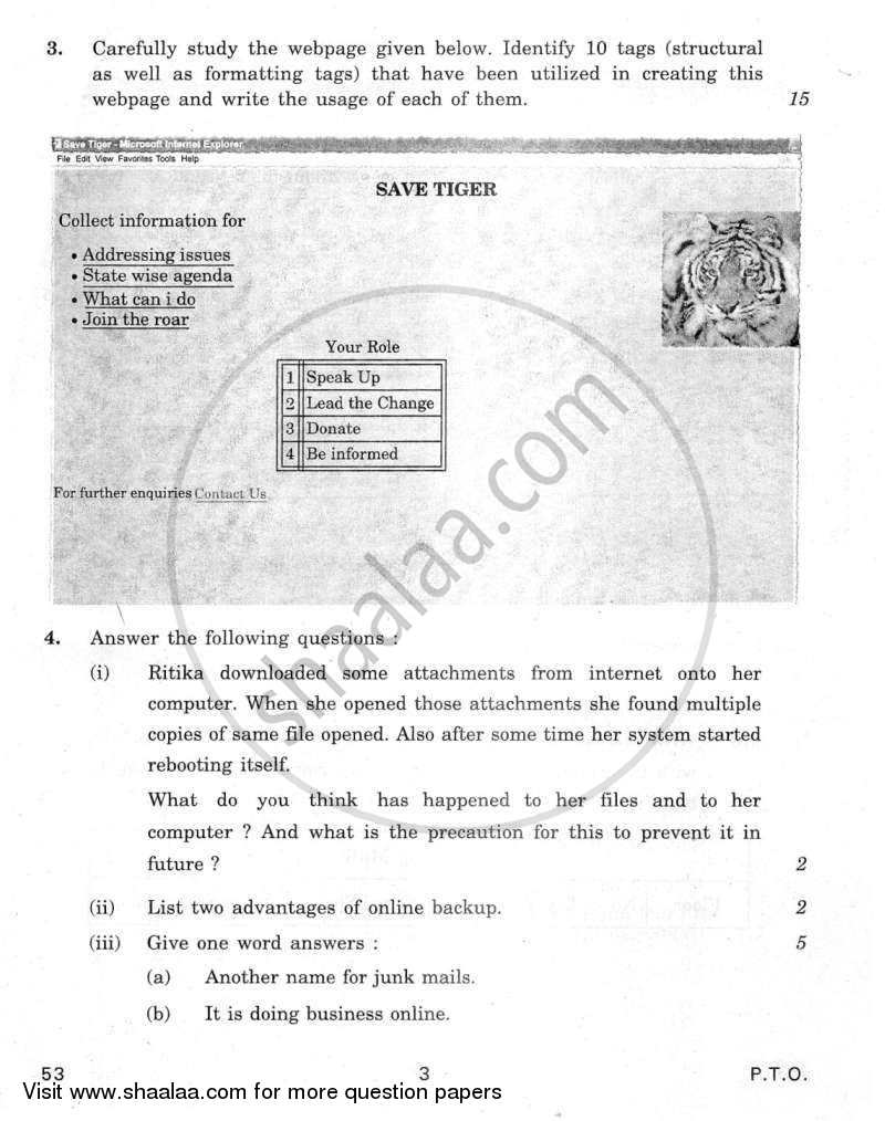 Foundation of Information Technology 2011-2012 Class 10 - CBSE (Central Board of Secondary Education) question paper with PDF download