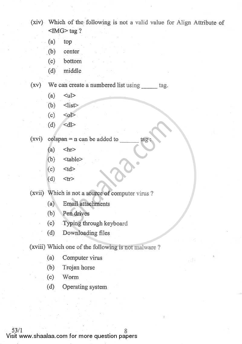 Foundation of Information Technology 2012-2013 Class 10 - CBSE (Central Board of Secondary Education) question paper with PDF download