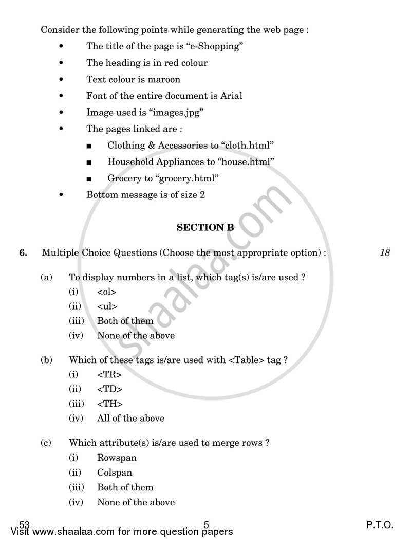 Foundation of Information Technology 2016-2017 Class 10 - CBSE (Central Board of Secondary Education) question paper with PDF download