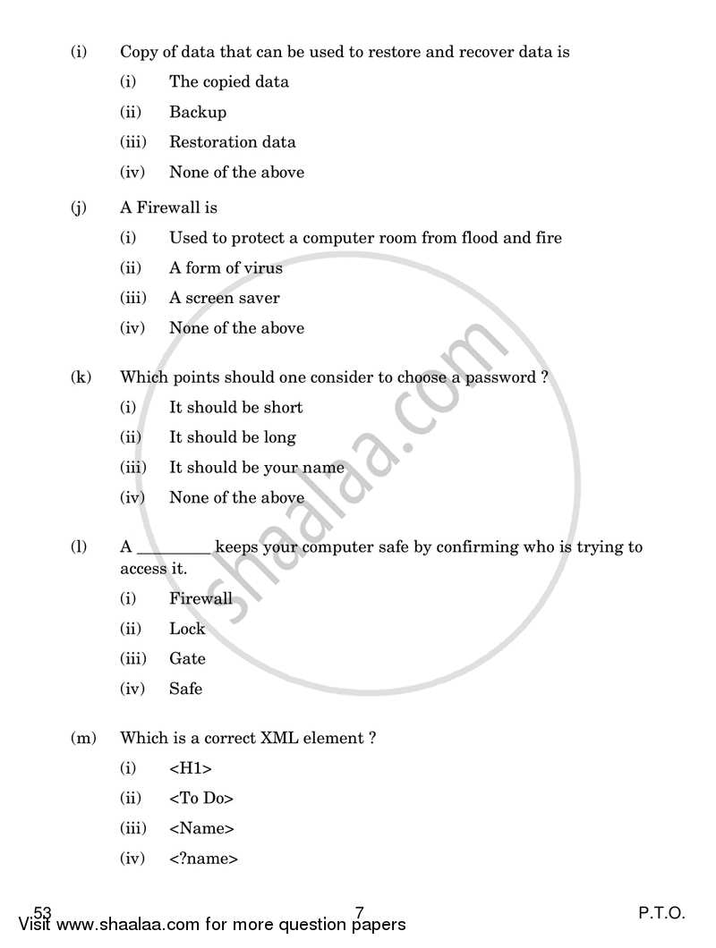 Foundation of Information Technology 2016-2017 Class 10 - CBSE (Central Board of Secondary Education) question paper with PDF download