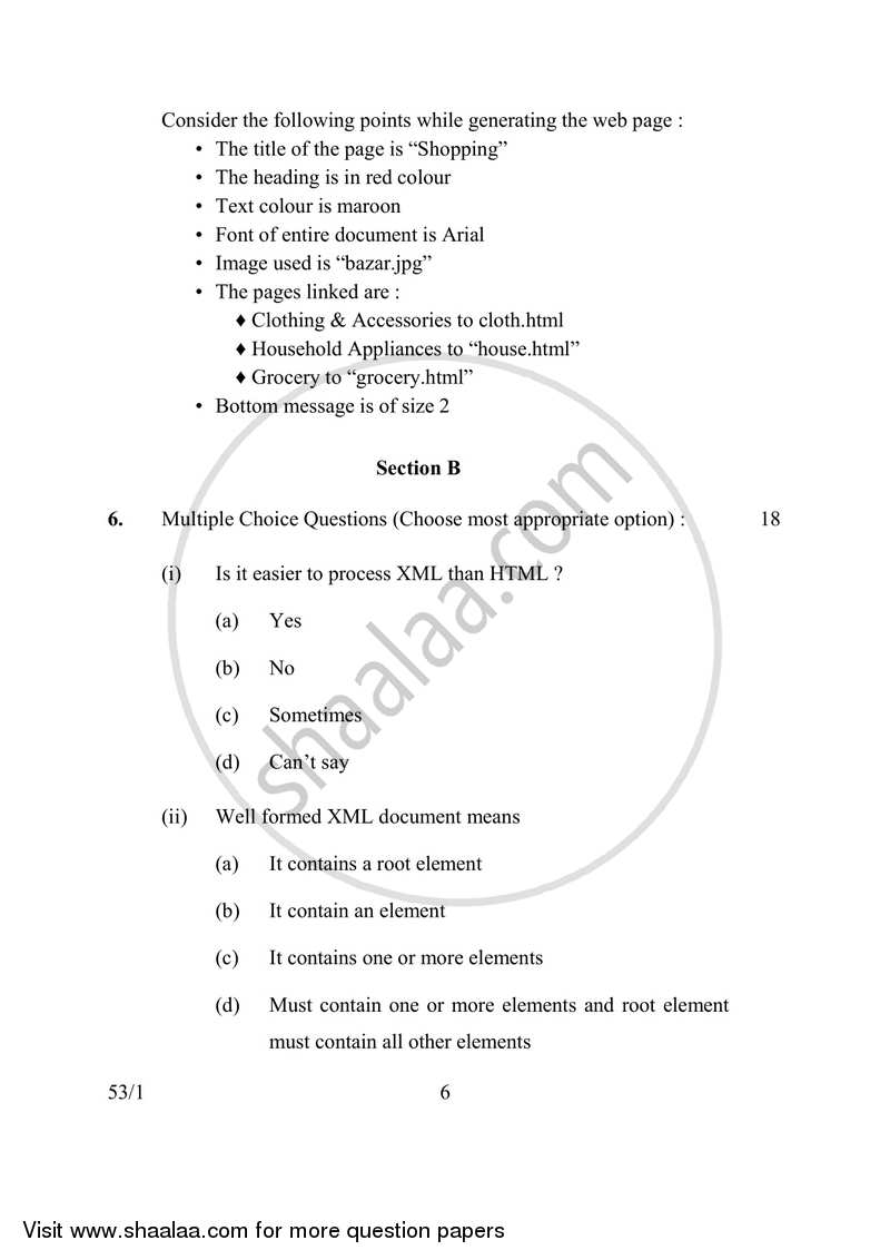 Foundation of Information Technology 2016-2017 Class 10 - CBSE (Central Board of Secondary Education) question paper with PDF download