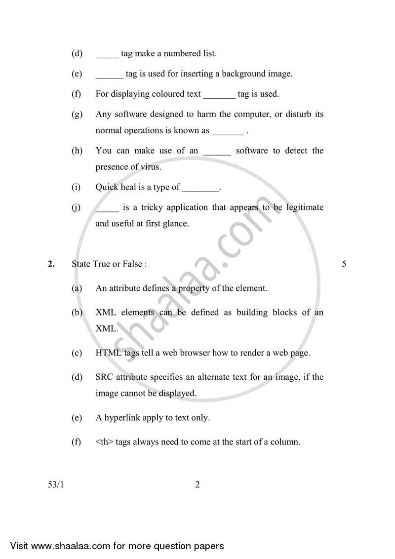 Foundation of Information Technology 2016-2017 Class 10 - CBSE (Central Board of Secondary Education) question paper with PDF download
