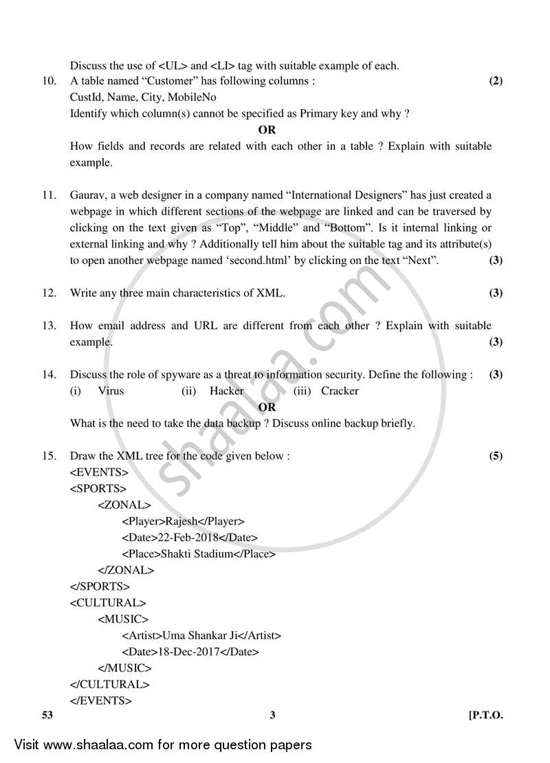 Foundation of Information Technology 2017-2018 Class 10 - CBSE (Central Board of Secondary Education) question paper with PDF download
