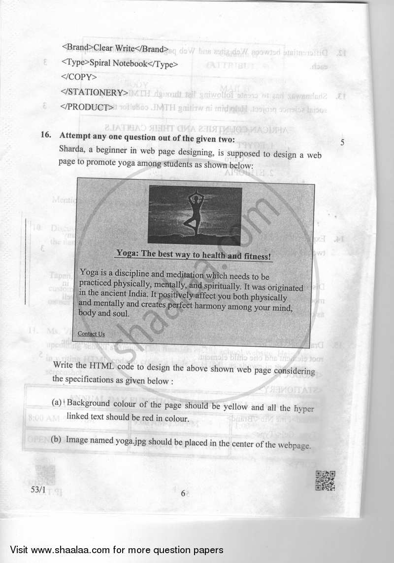 Foundation of Information Technology 2018-2019 Class 10 - CBSE (Central Board of Secondary Education) question paper with PDF download