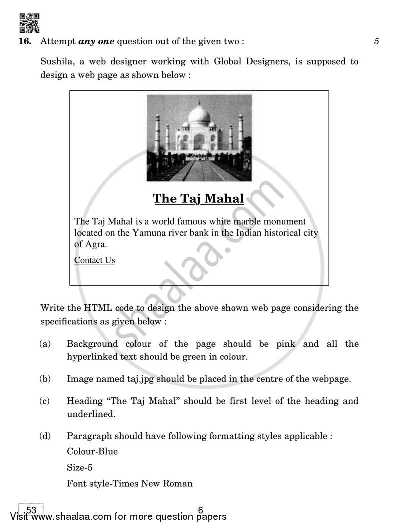 Foundation of Information Technology 2018-2019 Class 10 - CBSE (Central Board of Secondary Education) question paper with PDF download