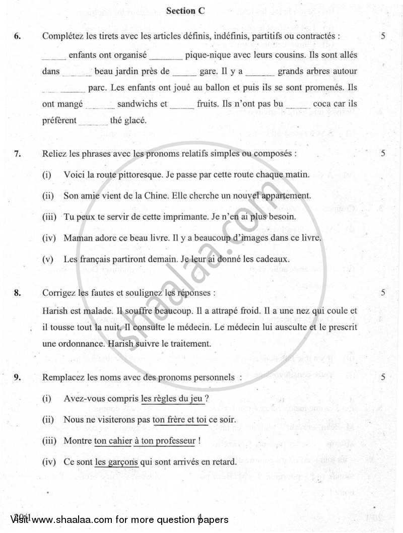French 2009-2010 Class 10 - CBSE (Central Board of Secondary Education) question paper with PDF download
